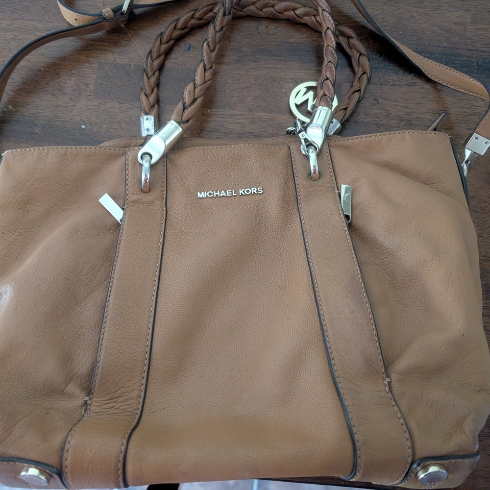 Michael Kors Tan Leather Crossbody Bag with Structured Design
